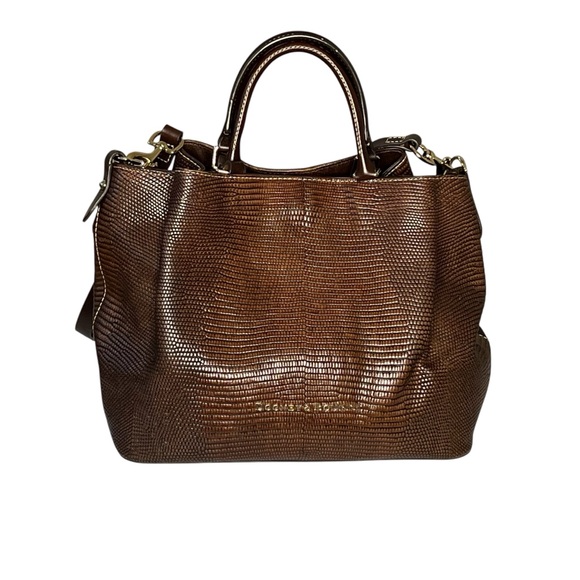 Dooney & Bourke Handbags - DOONEY & BOURKE Barlow Lizard Chocolate Brown Embossed Genuine Leather Satchel